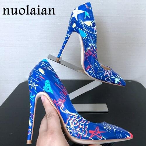 Brand Girls Sexy High Heels Printed Multi Colors Stilettos Sexy Wedding Shoes Woman Platform Pumps Womens High Heel Shoes Lady