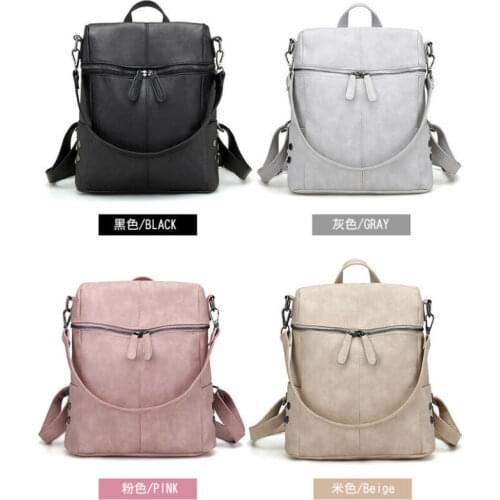 Ladies School Backpack Shoulder Bag Rucksack Leather Satchel Travel College Bags Pure Color Large Capacity Waterproof 2020