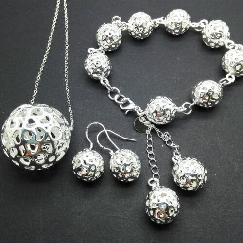 Fashion Silver 925 Jewelry Set Hollow Ball Earrings Bracelet Necklace Jewelry For Women 2021 Wedding Bridal
