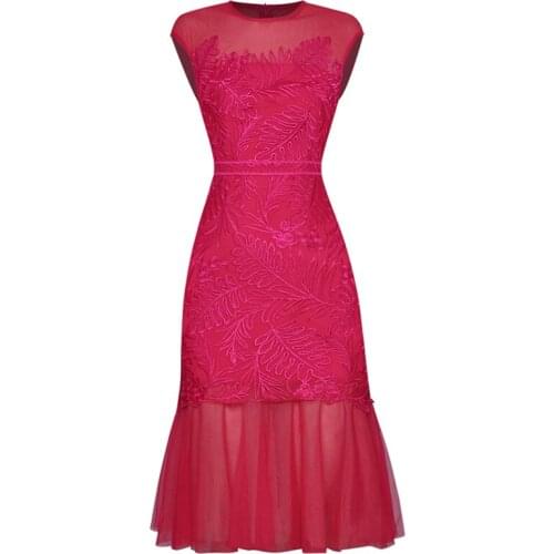 Designer 2021 Spring Summer New WomenS Mesh Yarn Embroidery Elegant Chic High Quality Party Slim Sexy Fashion Midi Dress