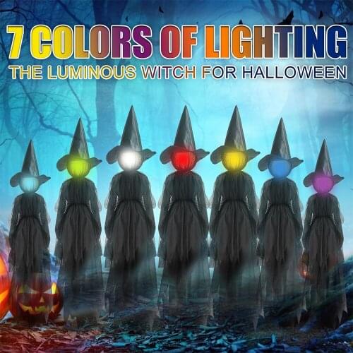 1Pc 1.7M Light-Up Witches Halloween Decorations Outdoor Holding Hands Screaming Witches Sound Activated Sensor Decor