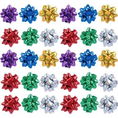 100pcs Reflective Gift Pull Bows Self Adhesive Gift Wrap Bows (Mixed Color)