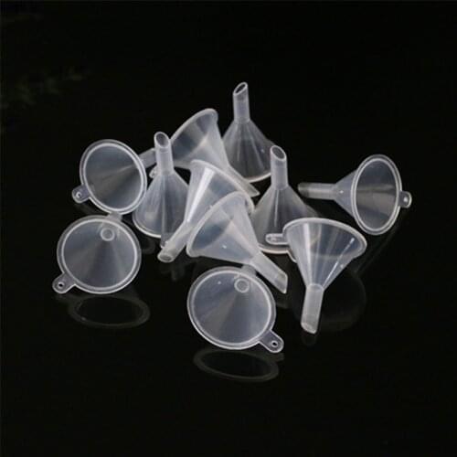 12pcs Small Clear Plastic PP Mini Funnels Packaging Travel Tools for Empty Bottle Filling Perfumes Essential Oils Aromatherapy