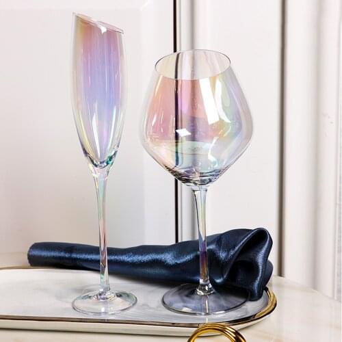 2PCS Wine Glass Electroplating Color Lead-free Glass Crystal Glass Red Wine Glass Champagne Glass Goblet Red Wine Glass Set