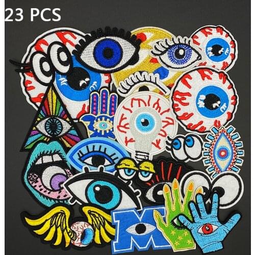 23PCS/Lot eyes eyeball Clothes Patch badges iron on Punk Embroidery for Clothes Stickers Garment Accessories
