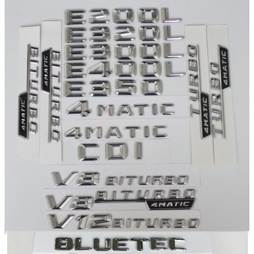3D Chrome Letters Number Trunk Rear Badge Emblem Emblems Badges for Mercedes benz W212 W211 W213 E200 E220 E250 E350 CDI 4MATIC