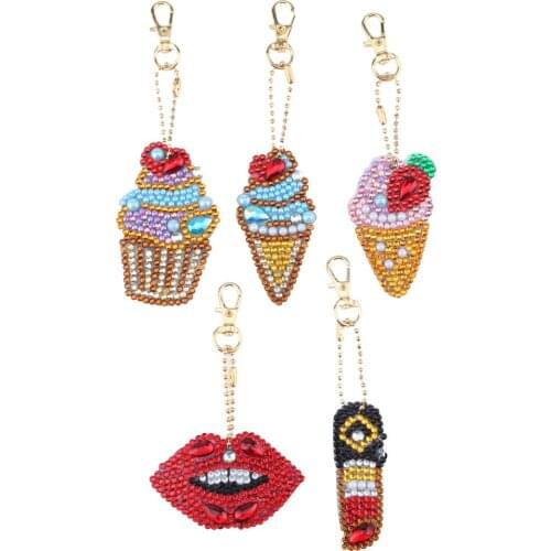 4/5Pcs/set Diamond Keychains Ice Cream Diamond Painting Keyrings Special Shaped Crystal Drill Bag Decor Beautiful DIY Crafts