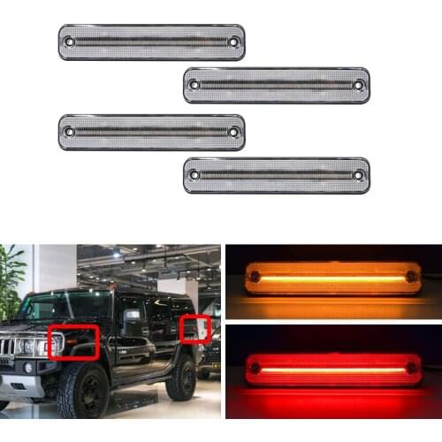 4x F&R Amber Red Led Side Marker Lights For Hummer H2 2003-2009 Clear/Smoke