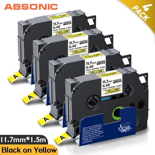 Absonic 5PCS Heat Shrink Tube Tubing HSe611 HSe-611 5.8mm*1.5m Label Tape Cassette Cartridge Compatible Brother Label Printer