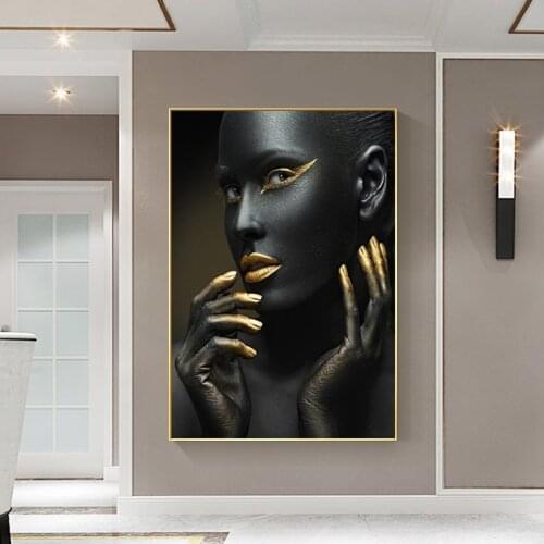 Africa Woman Black and Gold Model Nordic Posters and Prints Figure Wall Art Canvas Paintings Pictures Living Room Home Decor
