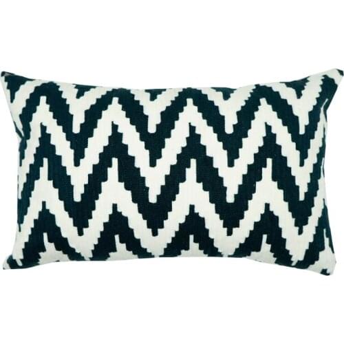 Embroidered Throw Pillow Case, 100% Polyester Decor Black and White Geometric Cushion Cover