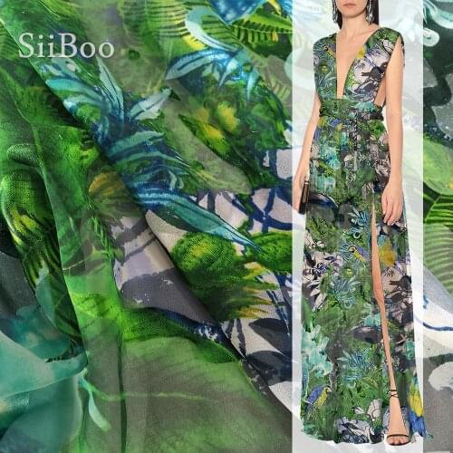 European green forest style silk burnout chiffon velvet fabric for spring summer dress tela desgastada tessuto di seta SP6009