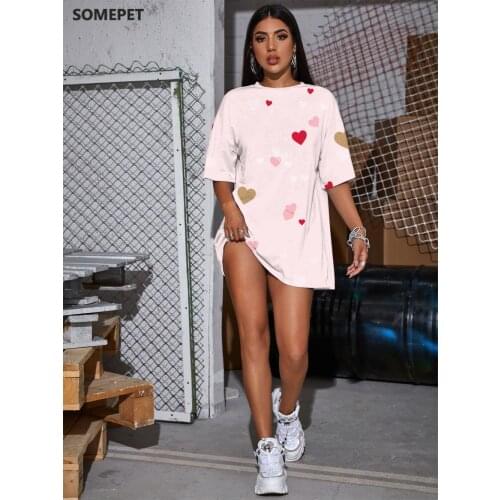 SOMEPET Harajuku T-shirt Women Love Punk Rock Pattern Summer Womens Clothing Anime Clothes Casual Tops Plus Size High Quality