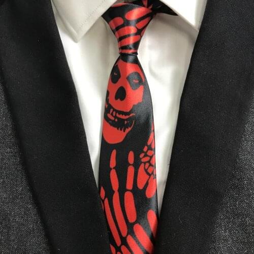 Fashion Mens Skull Ties Red Horrible Skeleton Pattern Print Neck Tie for Men Halloween Party