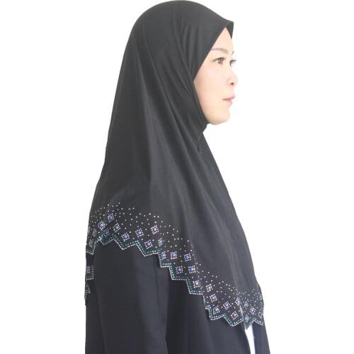 Muslim Women Girls Amira Hijab Scarf Islamic Headscarf Long Shwals Hand-made Side with Luxurious Czech Drill