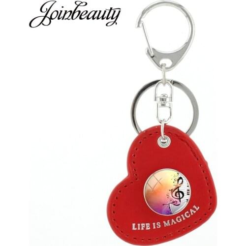 JOINBEAUTY Piano keyboard Snap Buttons Keyrings Musical Art Red Love Heart Shape PU Leather Music Festival Gift Keychain KB01