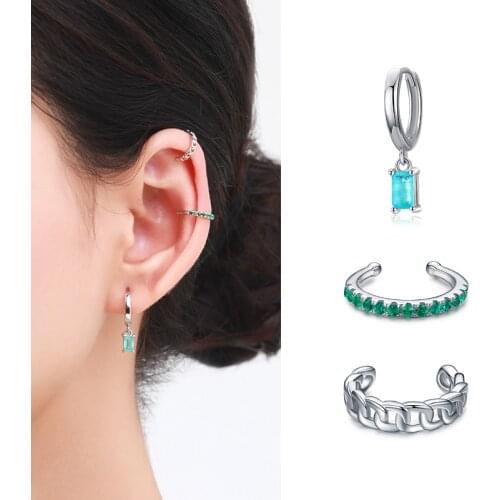 Modian 1 PCS Fashion Ear Cuff Real 925 Sterling Silver Tourmaline Gilrs Circle Clip Earrings Fashion Zirconia Fine Jewelry Gift