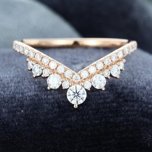 EDI Round Brilliant Natural Conflict-Free Diamond Wedding Band 14k Rose Gold Lace Feel Crown Ring Stacking Bridal Ring