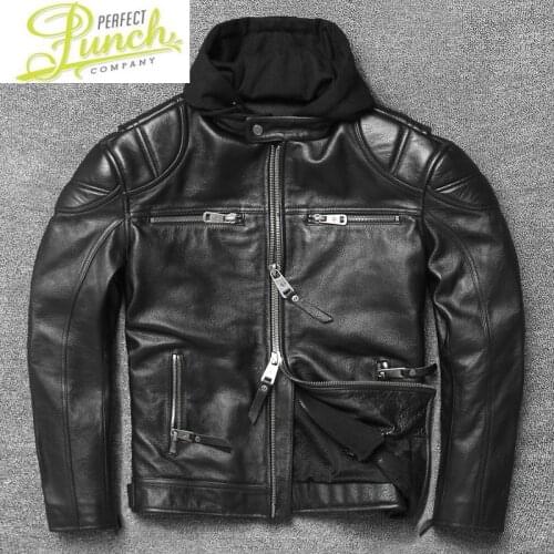 Cow Jackets Leather 100% Coat of Men Plus Size Short Slim Hat Casual Warm Autumn and Winter 2021 Z-1910 PWX70