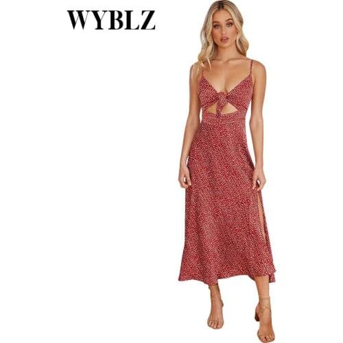 Summer Women Dress Elegant Fashion Floral Print Casual Bandage Lace Up Long Dress Female Vestido Party Robe Beach Style Backless