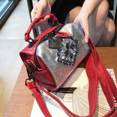 Summer Small Bags Women New Soft Leather Shoulder Bag Sweet Sequined Rhinestone Ladies Handbag Red/Green Crossbody Bags