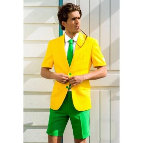 Summer Fashion Yellow& Green Mens Suits Shorts Beach Wedding Custom 2021NEW