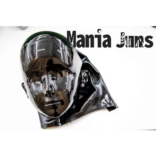 M-A2) Full Head Black Latex Hood Cosplay Japanese Characteer Animego Crossdress Half Kigurumi Doll Mask