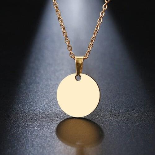 Fashion Gold Simple Circle Round Coin Pendant Chain Necklace Womens Girls Jewelry Gifts Stainless Steel