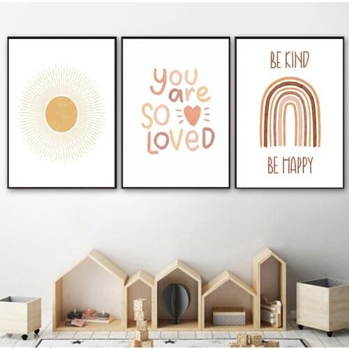 Cartoon Posters Wall Pictures for Kids Room Decoration Rainbow Nursery Decor Boho Sunshine Wall Art Print Nordic Canvas Painting