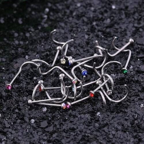 10pcs/lot Stainless Steel Nose Rings and Studs Set Indian Style Round Crystal Nose Piercings Nostril Piercing Jewelry Nose Rings