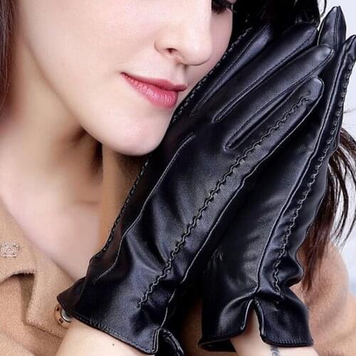 New High Quality Elegant Women PU Leather Black Gloves Autumn And Winter Thermal Hot Trendy Female Glove