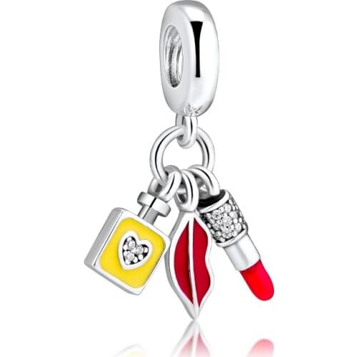 Fits for Pandora Charms Bracelets Glamour Trio Beads with Mixed Enamel & Clear CZ 100% 925 Sterling Silver Jewelry Free Shipping