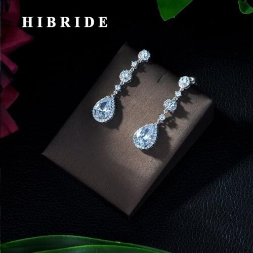 HIBRIDE Luxury Gorgeous Marquise Cluster Flower Shape Cubic Zirconia Long Stud Earrings for Brides Wedding Jewelry E-410