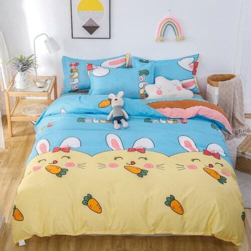 Cartoon Pictures Duvet Cover 220x240 Pillowcase 3Pcs,175x220 Quilt Cover Bed Cover,Rabbit Pattern Bedding Set Blanket Cover