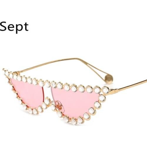Sept Fashion Cat Eye Diamond Sunglasses Shades Rhinestone Metal Sun Glasses Luxury Brand Vintage Triangl For Female UV400