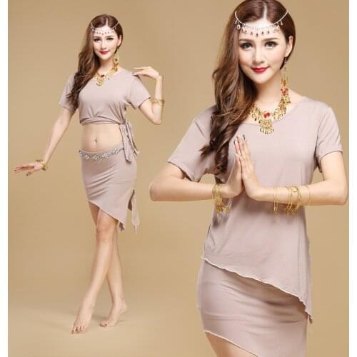 Promotion Women Cotton Modal Belly Dance Outfit 3pcs Top&skirt&safety Pants Bellydance Costume Professionals 10colors