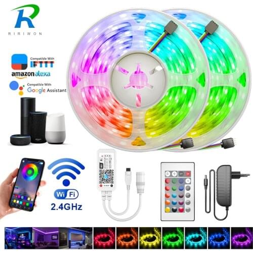 LED Strip Light RGBW RGB Waterproof 5m 10m 15m WiFi Music Control Diode Tape LED Stripe Ribbon WiFi Contrller EU Adapter DC 12V