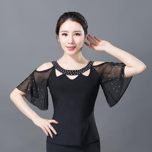Ballroom Dance Top Flamenco Blouse Standard Modern Dancer Costume Performance Outfits Waltz Dancewear Short Sleeves Summer Women