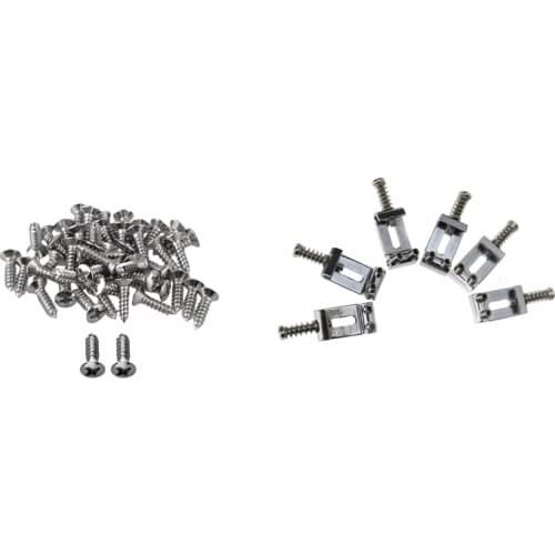 50X Guitar Bass Screws Parts for Scratchplates Pickguard, Silver with 6X Replacement Chrome Tremolo Bridge Saddles