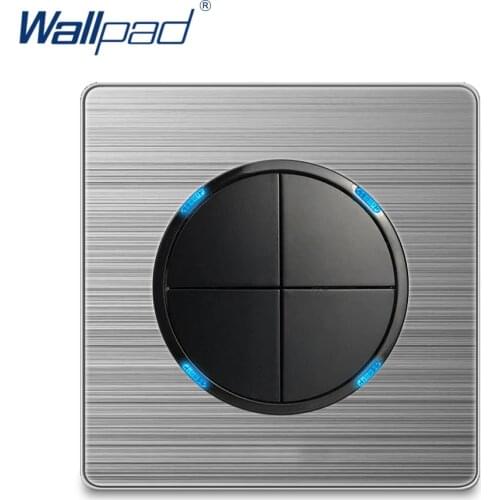 Wallpad 4 Gang 1 Way Wall Light Switch Random Click Push Button With LED Indicator Stainless Steel Panel Home