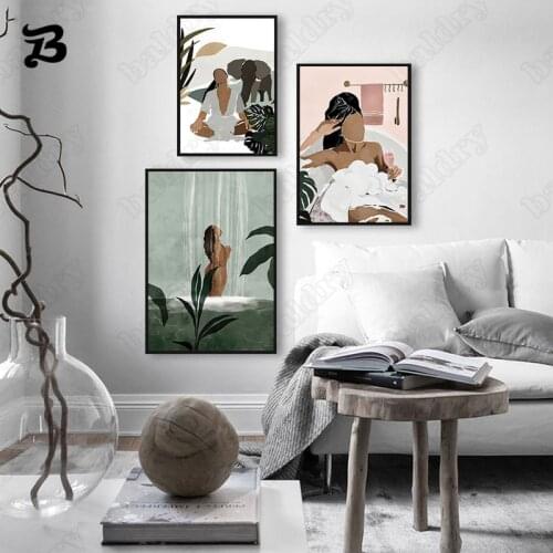 Women Canvas Shower Canvas Painting Wall Art Pictures Taking Shower Relax Wall Poster for Living Room Bathroom Home Decoration