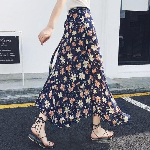 Printed Sexy Long Skirt Womens 2021 Summer New Floral High Waist Lace-up One-piece A-line Big Foot Wide Medieval Skirt