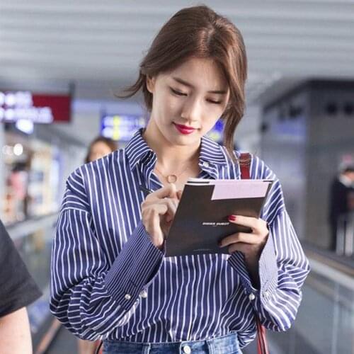 2020 Spring and Autumn Blue and White Striped Shirt Womens Long Sleeve Long Blusas Ropa De Mujer