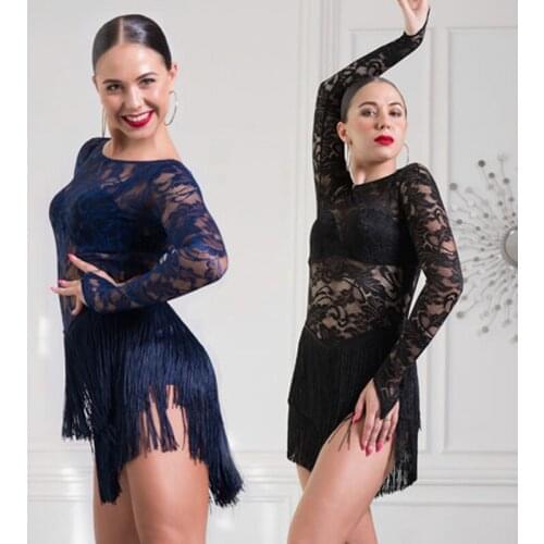 Latin Dance Costume Women Lace Sexy Dress Backless Fringe Samba Salsa Dance Dress Latina Performance Clothing Ladies VDB3251