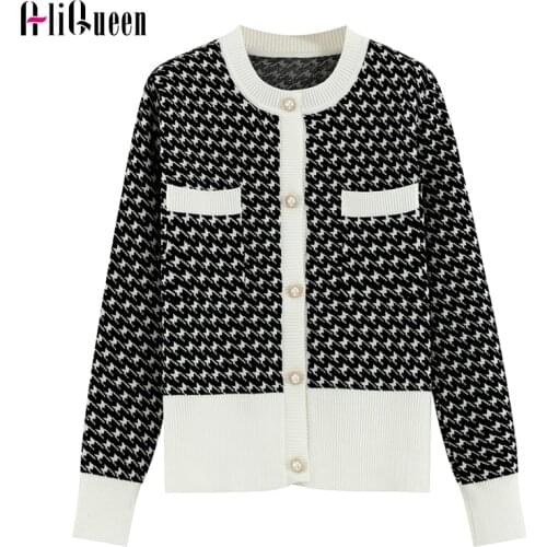 2020 Fall Winter Ladies Plaid Slim Knitted Sweater Cardigan Coat Women Vintage Button Long Sleeve Casual Tops Female Cardigans