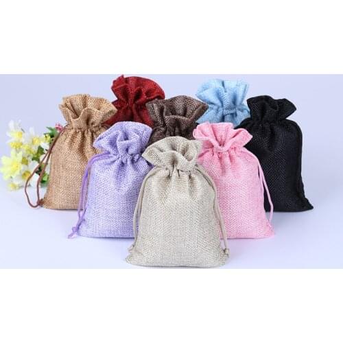 10Pcs Linen Jute Drawstring Pouch Cotton Mix Color Packages for Packaging Gift Wedding Party Christmas Candy Bags Christmas Gift