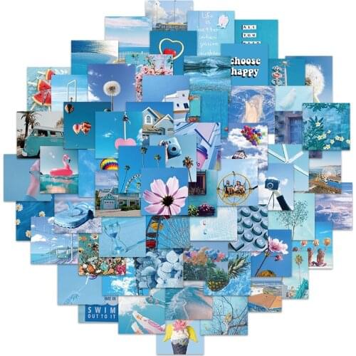 10/30/50pcs Blue Series Stickers Aesthetic Landscape Stickers Decorative Ablum Diary Squared Paper Waterproof Stationery Sticker