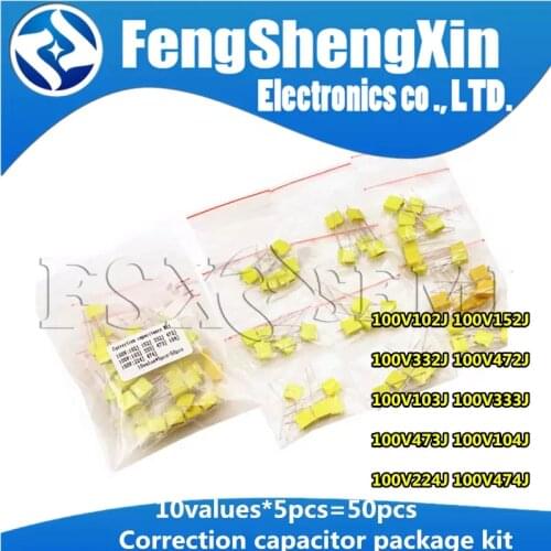 10values*5 PCS=50PCS KIT Correction capacitor package kit 100V 102J 152J 332J 472J 103J 333J 473J 104J 224J 474J 1NF 1.5NF