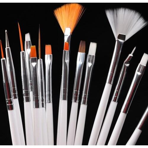 15pcs Nail Art UV Gel Brush Set Pen UV Gel Nail Art Builder Flat Crystal Painting Drawing Carving Pen Manicure Tool Professional