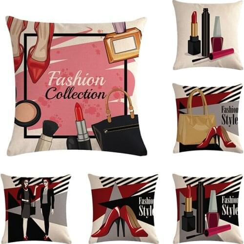 45*45cm Lady Lipstick High Heels Cushion Cover Linen Throw Pillow Car Home Decoration Decorative Pillowcaser ZY795